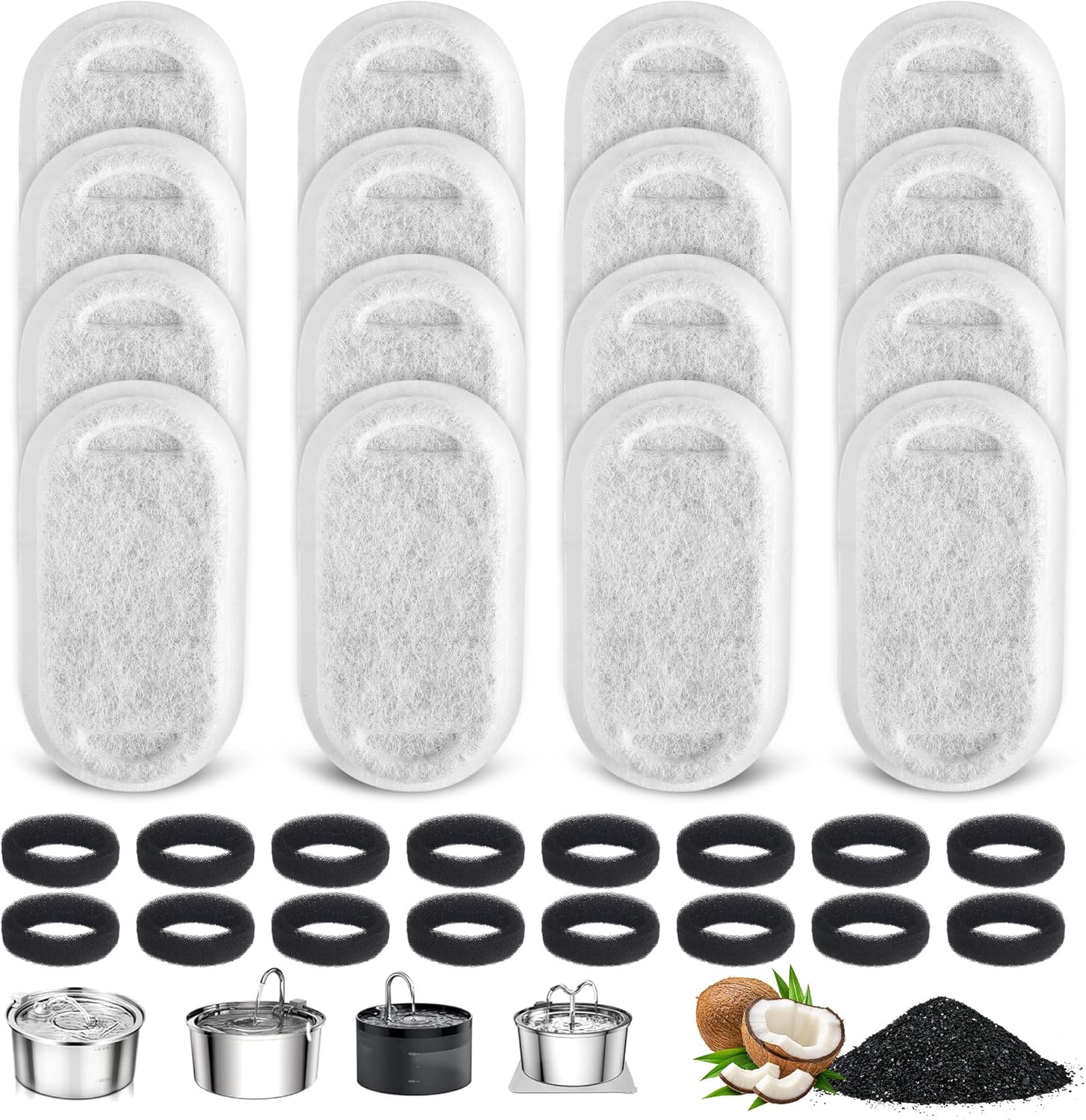 Detalle de 16+16 filtri fontanella per gatti: ricambio compatibile con abbeveratoi in acciaio inox 2L/3.2L/4L