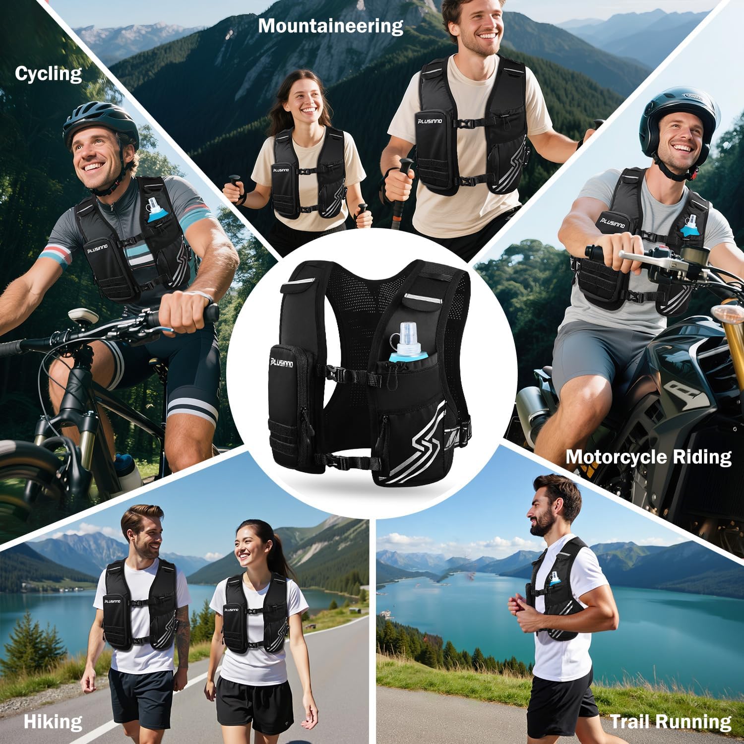 Thumbnail 6 de PLUSINNO Running Hydration Vest for Women and Men with 500ml Soft Flask