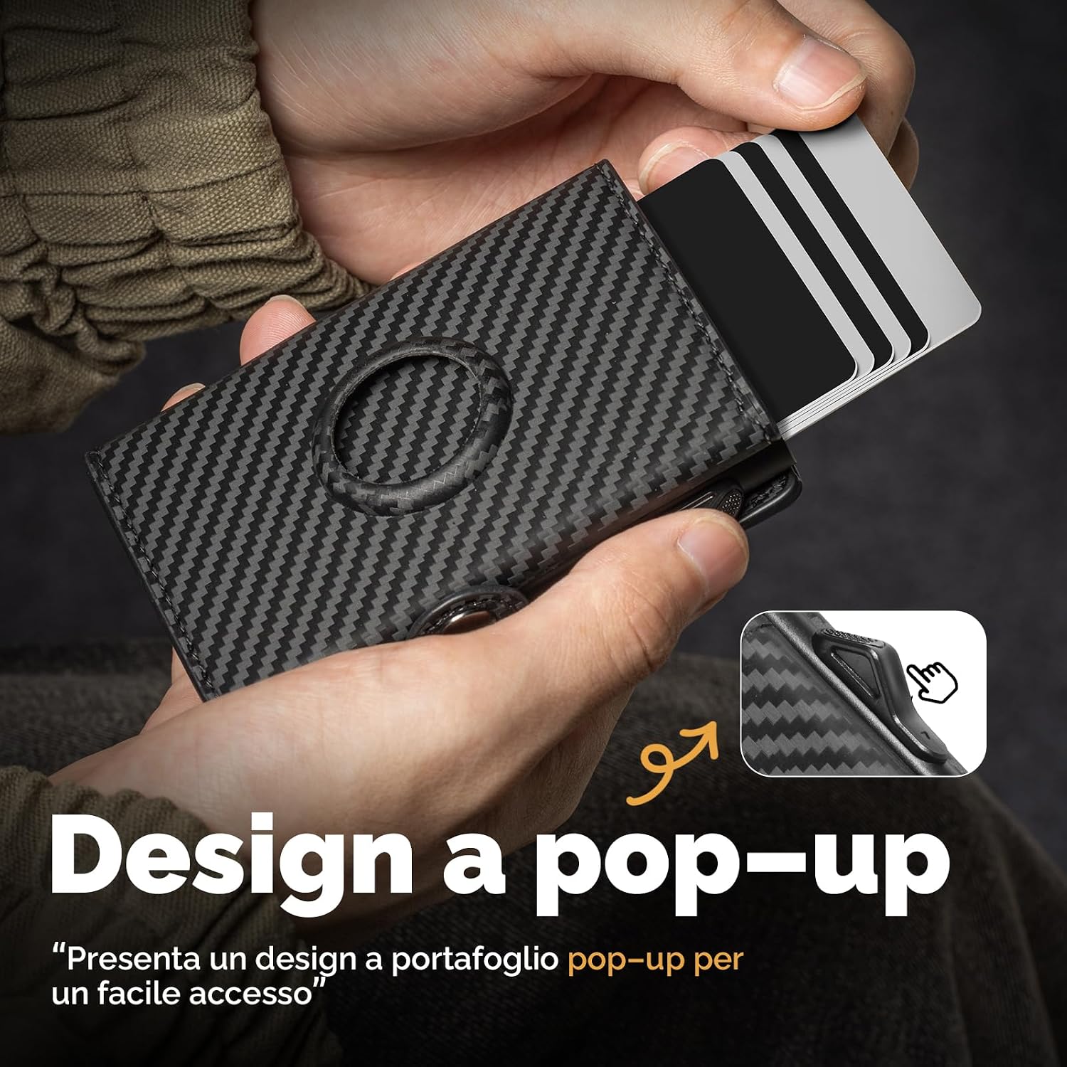 Detalle de Portafoglio Airtag Slim Carbon Nero 12 Carte