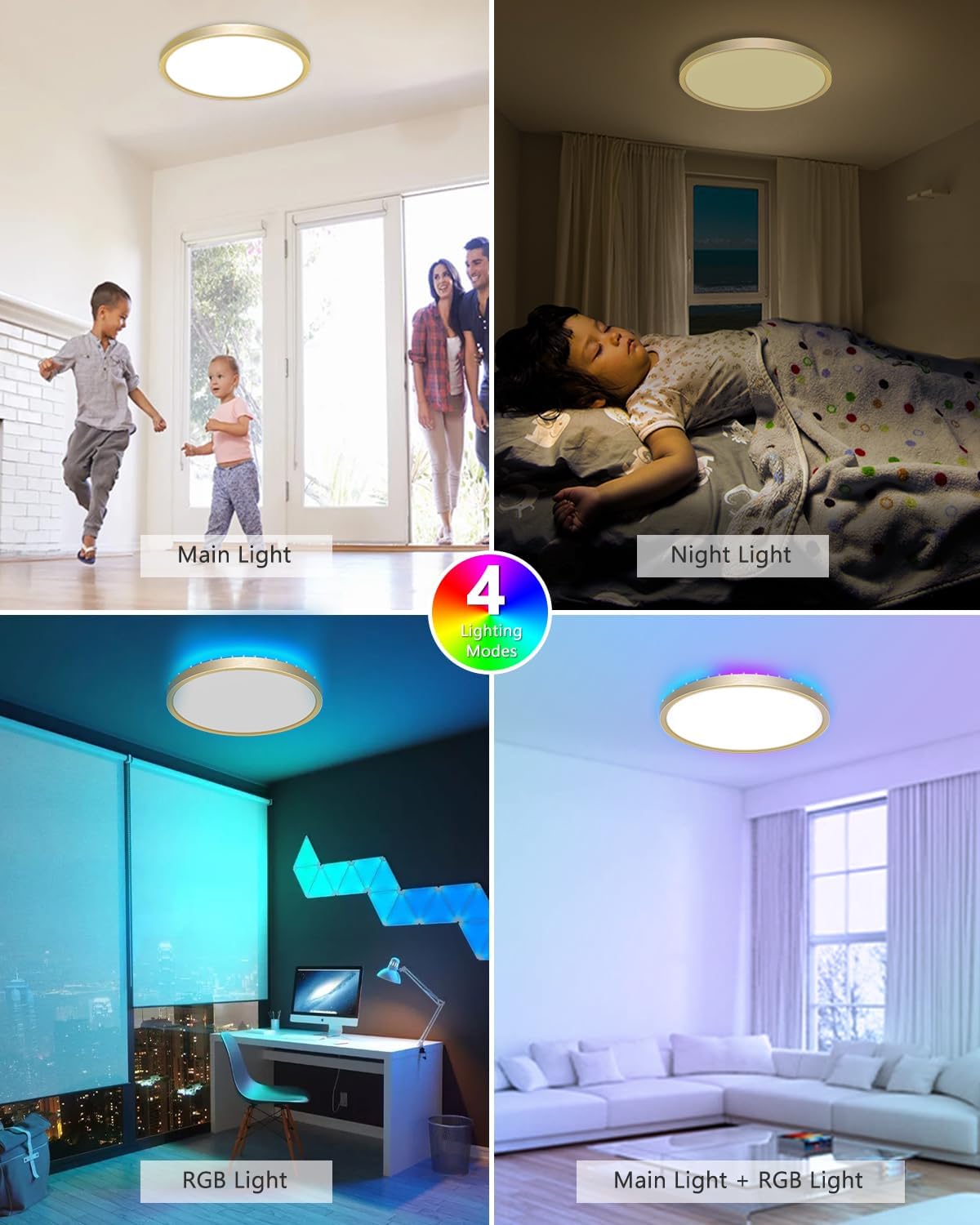 Thumbnail 4 de zemty LED Deckenleuchte dimmbar mit RGB-Farbwechsel und Fernbedienung (IP54, 24W, 3200 lm, 30 cm) für Bad & mehr