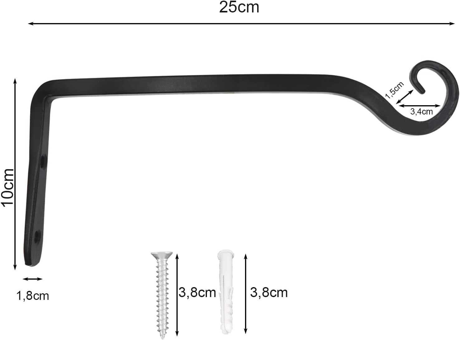 Detalle 2 de LOOGI Pflanzenhalterung & Blumenampelhalter aus Eisen mit Wandhaken, 25 cm – 2 Stück