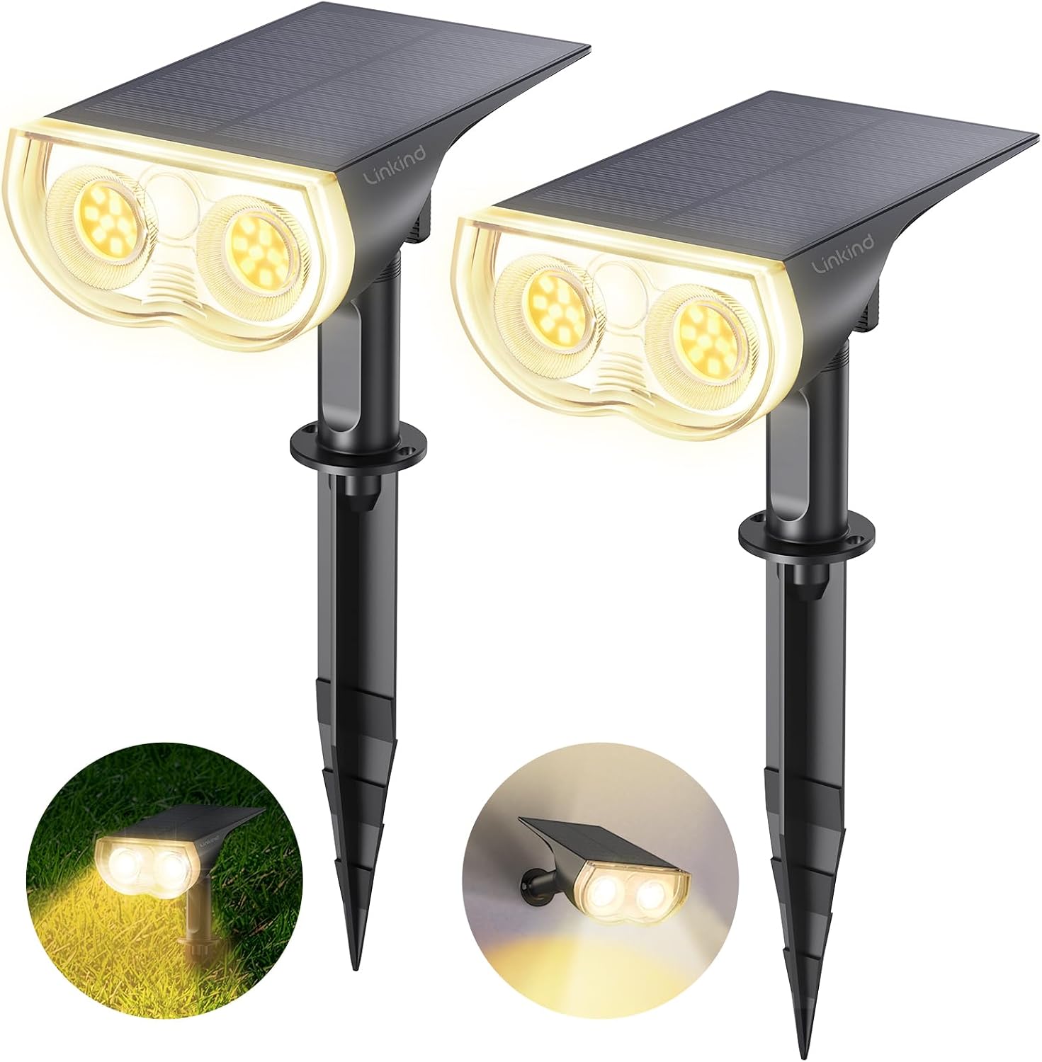 Detalle de Linkind LED-Solarstrahler StarRay mit Dämmerungssensor (Dusk to Dawn), IP65, 800 lm, 3000 K – 2er-Set
