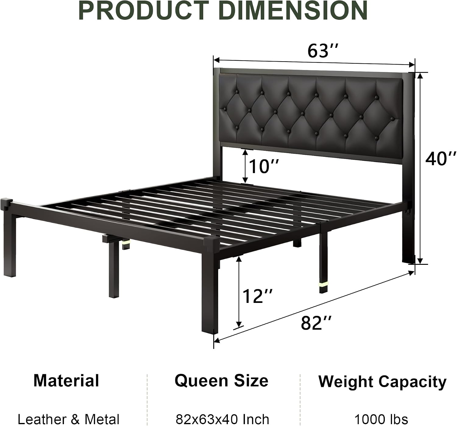Detalle de Feonase 682A3 Queen Platform Bed Frame with Tufted Headboard and 12-Inch Storage