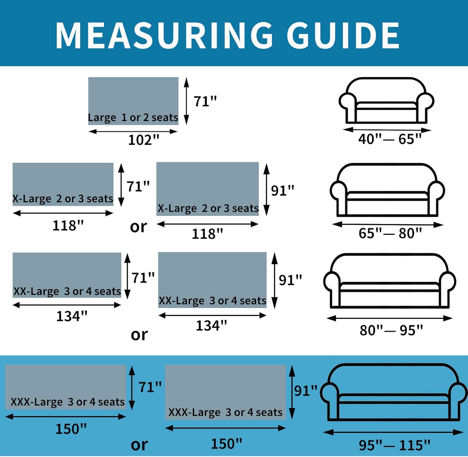 Thumbnail 4 de HAOMAIJIA Non Slip 3-Cushion Sofa Cover in Blue (91"x150")