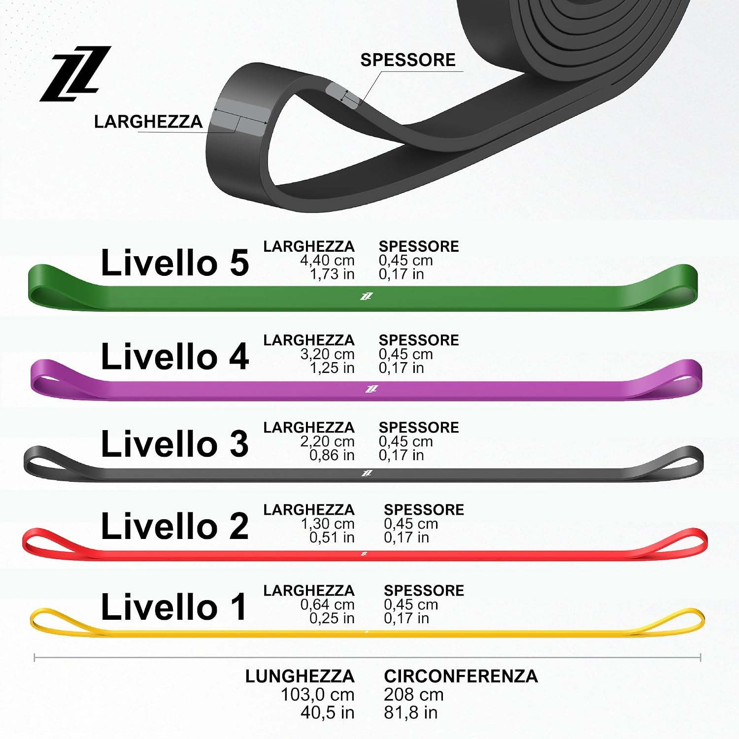 Detalle de Bande di Resistenza ZZGO — Set da 3 o 5 elastici per allenamento completo a casa