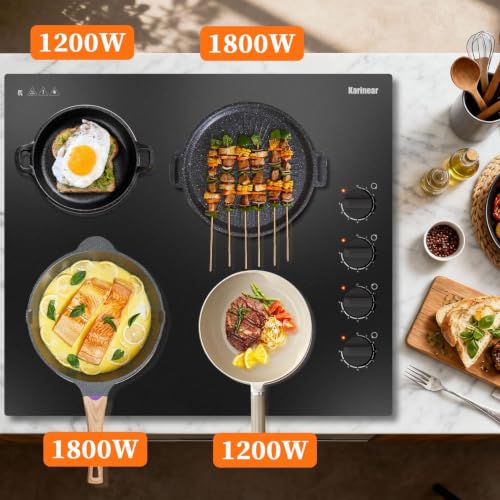 Detalle de Karinear Placa Vitrocerámica 4 Fuegos 60 cm con mandos manuales (6000 W): potencia sin complicaciones
