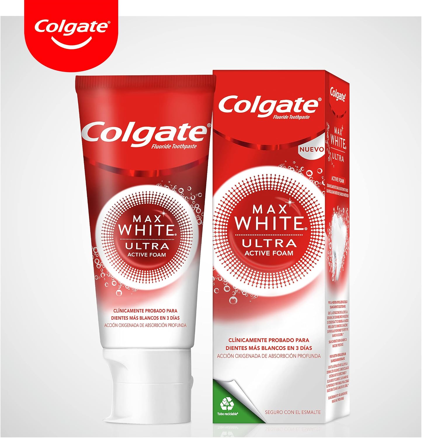Detalle de Colgate Max White Ultra Active Foam Zahnpasta 2x75 ml – Weißere Zähne in 3 Tagen (Kollektion)