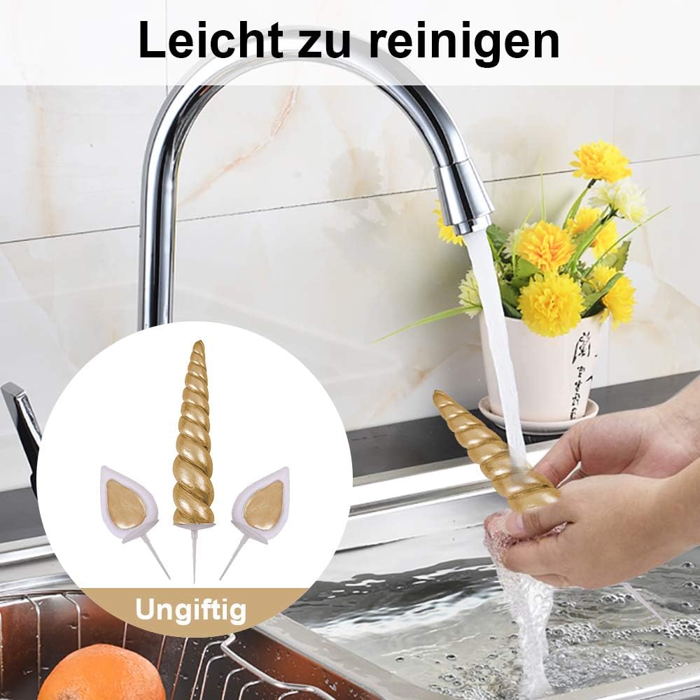 Detalle 2 de Opret Gold Einhorn Kuchen Topper – 5 Stk. 🎂