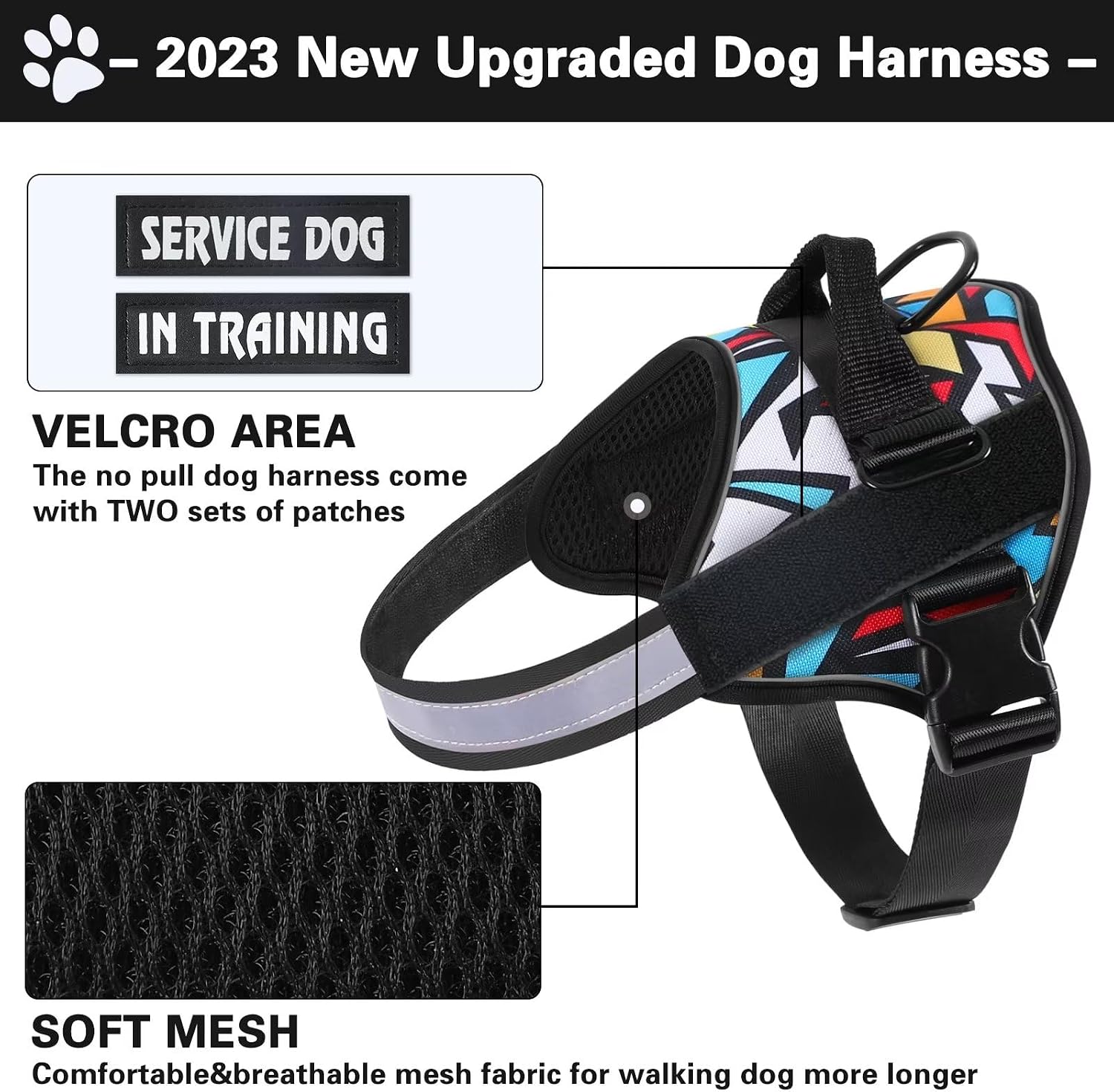 Detalle 2 de Belababy Service Dog Harness (Small/Medium/Large) – Adjustable Emotional Support & Training Vest with Handle, Reflective Strips (M, Lightning)