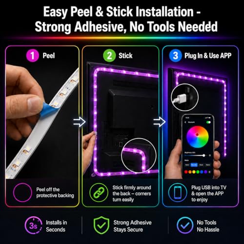 Thumbnail 8 de shalaker LED TV Lights 5M USB Strip for 45-75 Inch Screens with Bluetooth, Music Sync and Remote