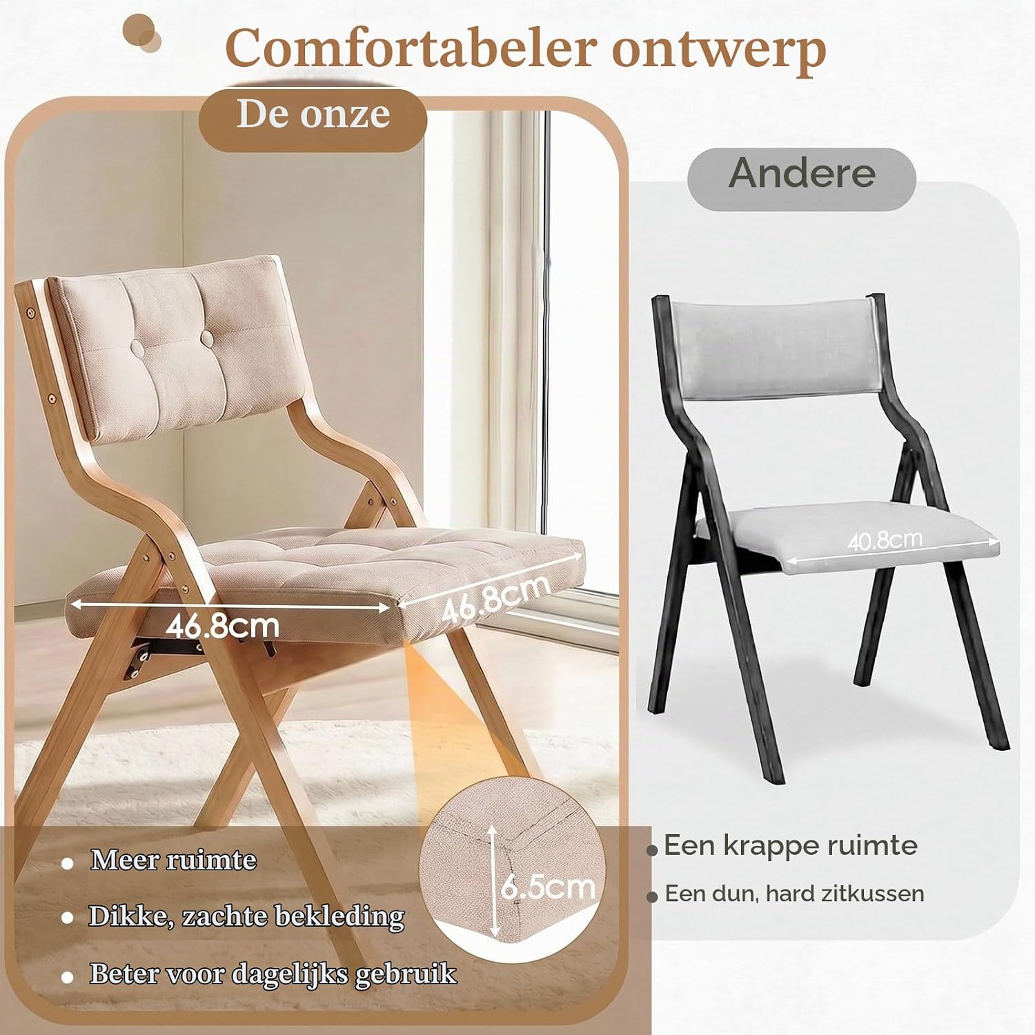 Detalle 2 de Clevich LJ-881 gevoerde houten klapstoelen, set van 4, beige