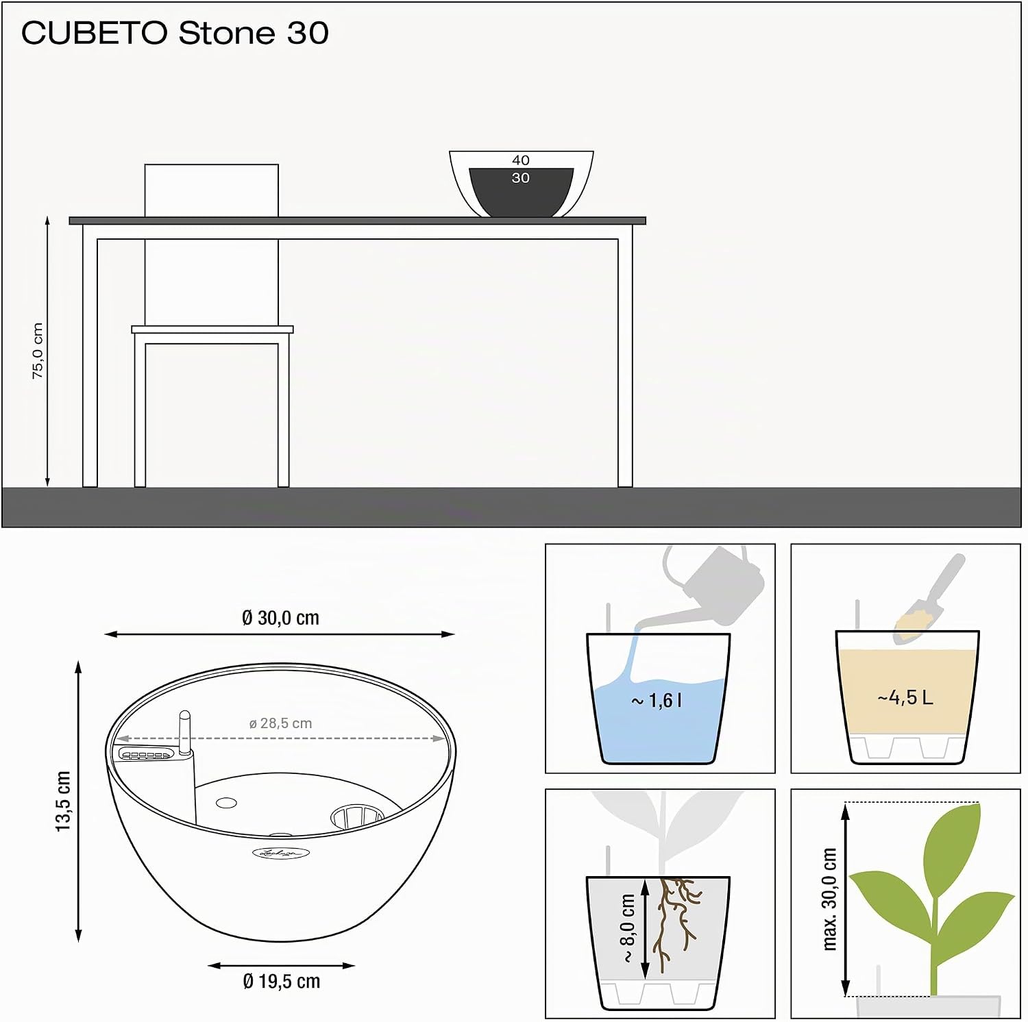Detalle de LECHUZA CUBETO Stone 30 beige sabbia 13831: vaso con sistema di irrigazione integrato per interni ed esterni