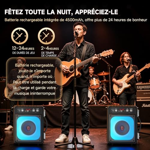 Thumbnail 6 de HWWR Enceinte Karaoke 2 Micro sans Fil 60W – Système tout-en-un avec LEDs, TWS et autonomie longue