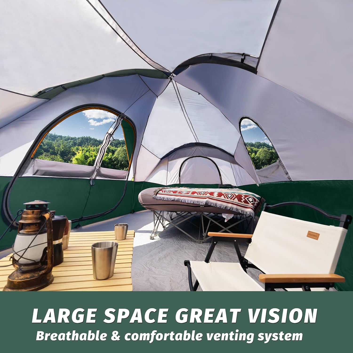 Detalle de UNP Camping Tent 10-Person Family Tent — Easy Up, 2 Rooms, Waterproof 18ft x 9ft x 78in