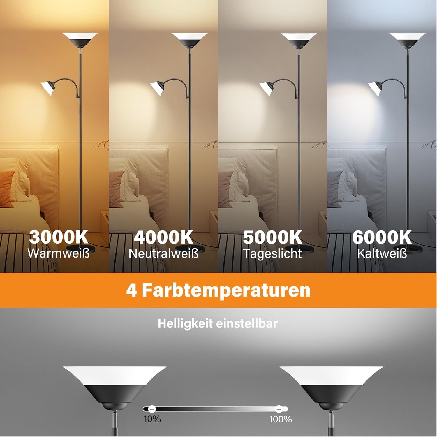 Thumbnail 2 de SIBRILLE Stehlampe Wohnzimmer 34W, 2100 lm LED dimmbar mit Fernbedienung & Touch, 3000K–6500K (schwarz)
