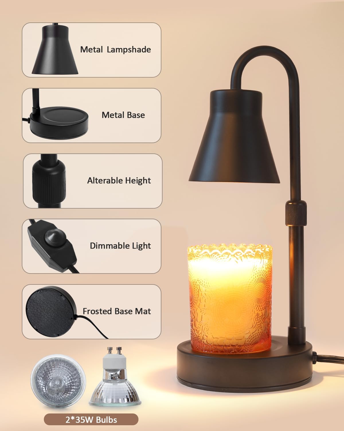 Detalle 2 de Elenhome 2 Pack Candle Warmer Lamp with Adjustable Height 🕯