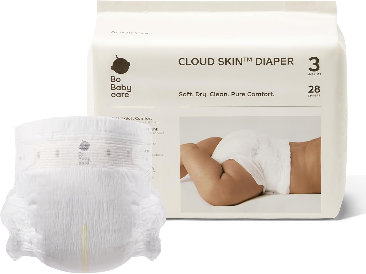 Detalle de Bc Babycare Cloud Skin Baby Diapers, Size 3, 28 Count, Soft Overnight Fit