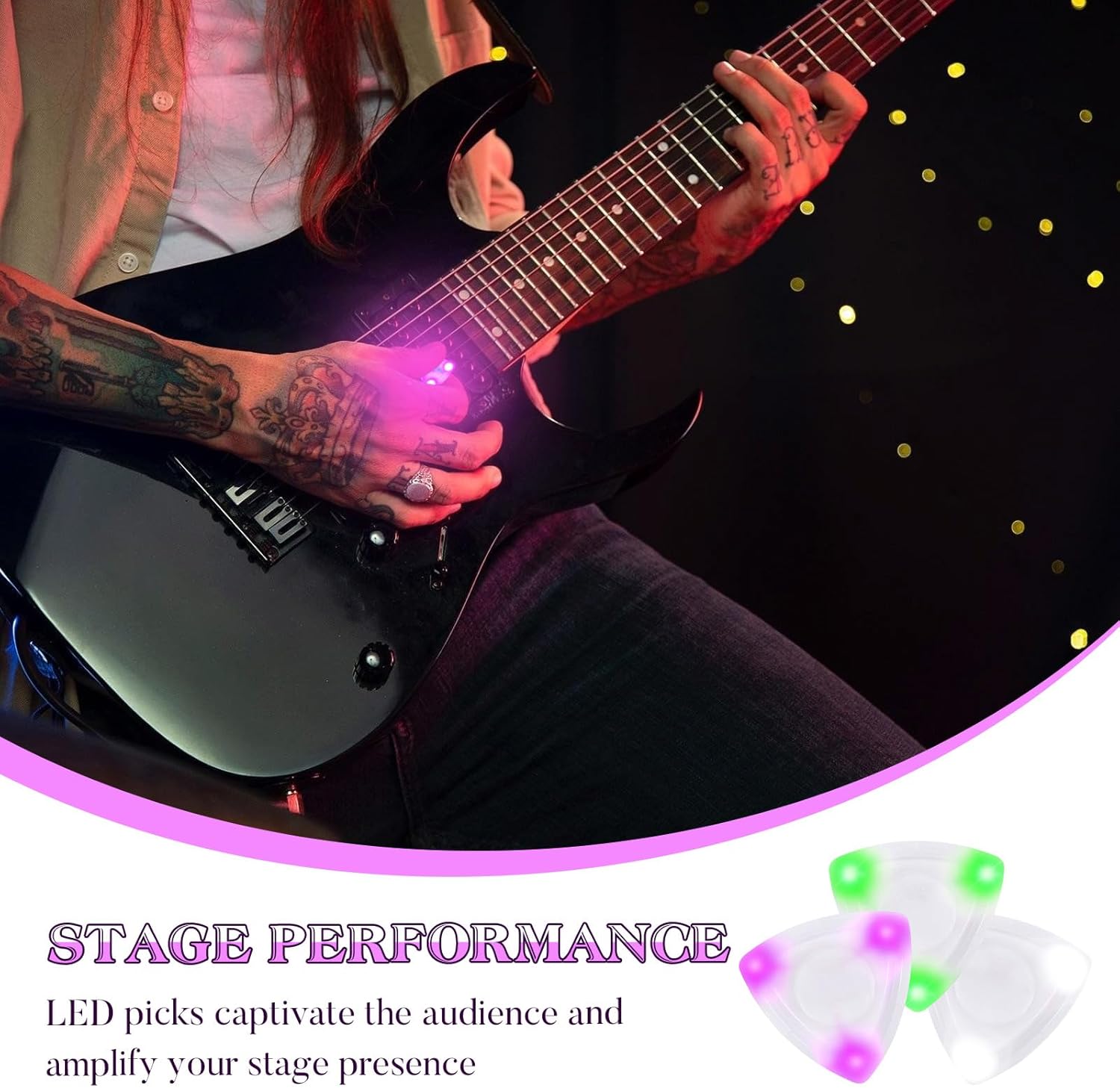 Thumbnail 4 de Toyvian Auto Light Up Guitar Picks — 3pc LED Illuminated Plectrums for Electric, Acoustic, Bass and Ukulele