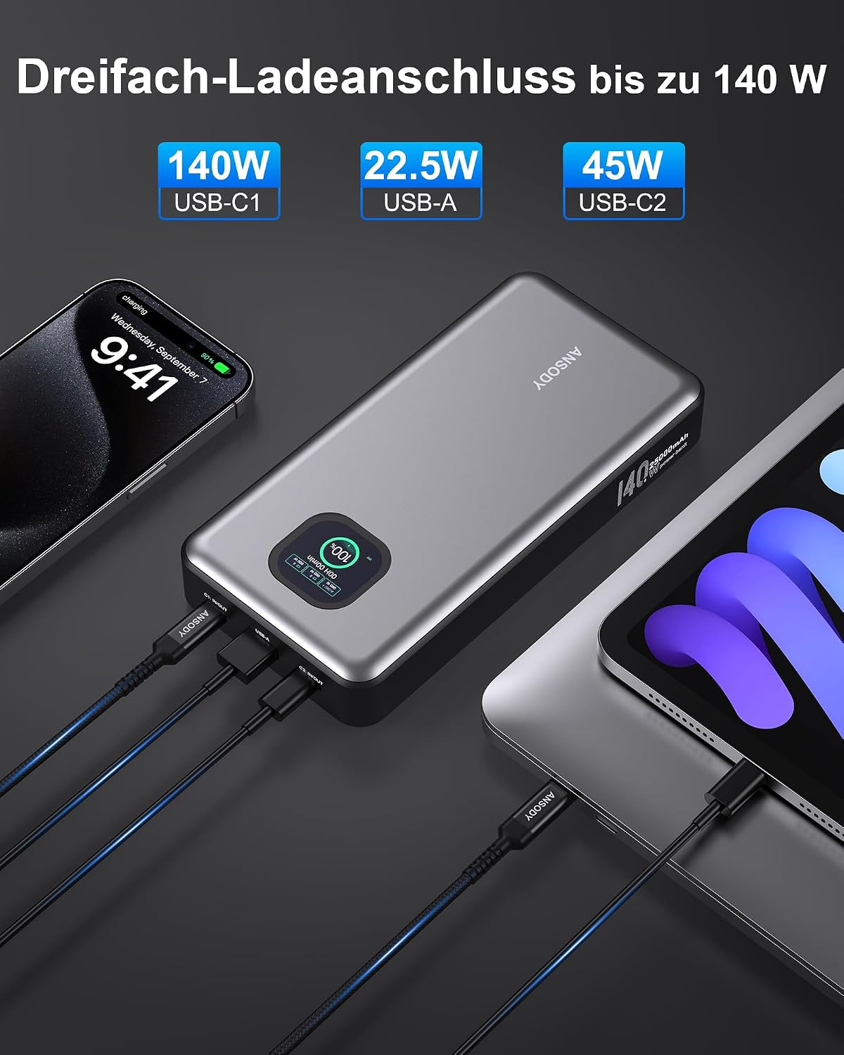 Detalle 2 de ANSODY 140W Powerbank 25000mAh