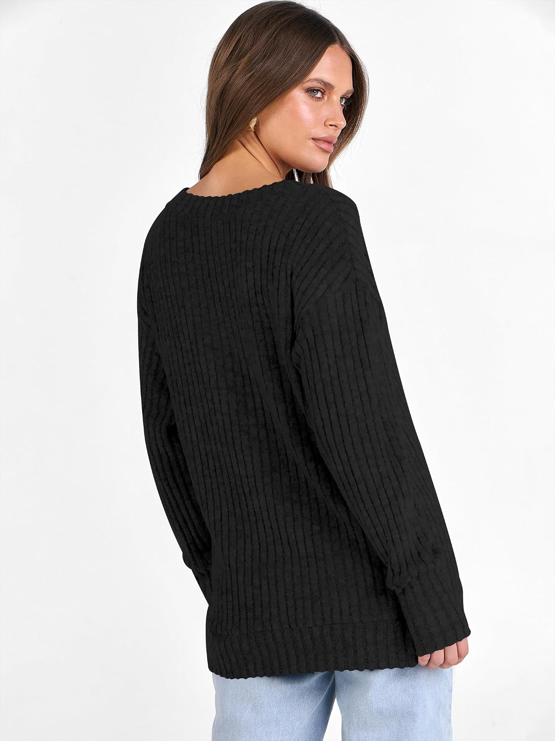 Thumbnail 4 de ANRABESS Long Sleeve V-Neck Tunic Lightweight Sweater