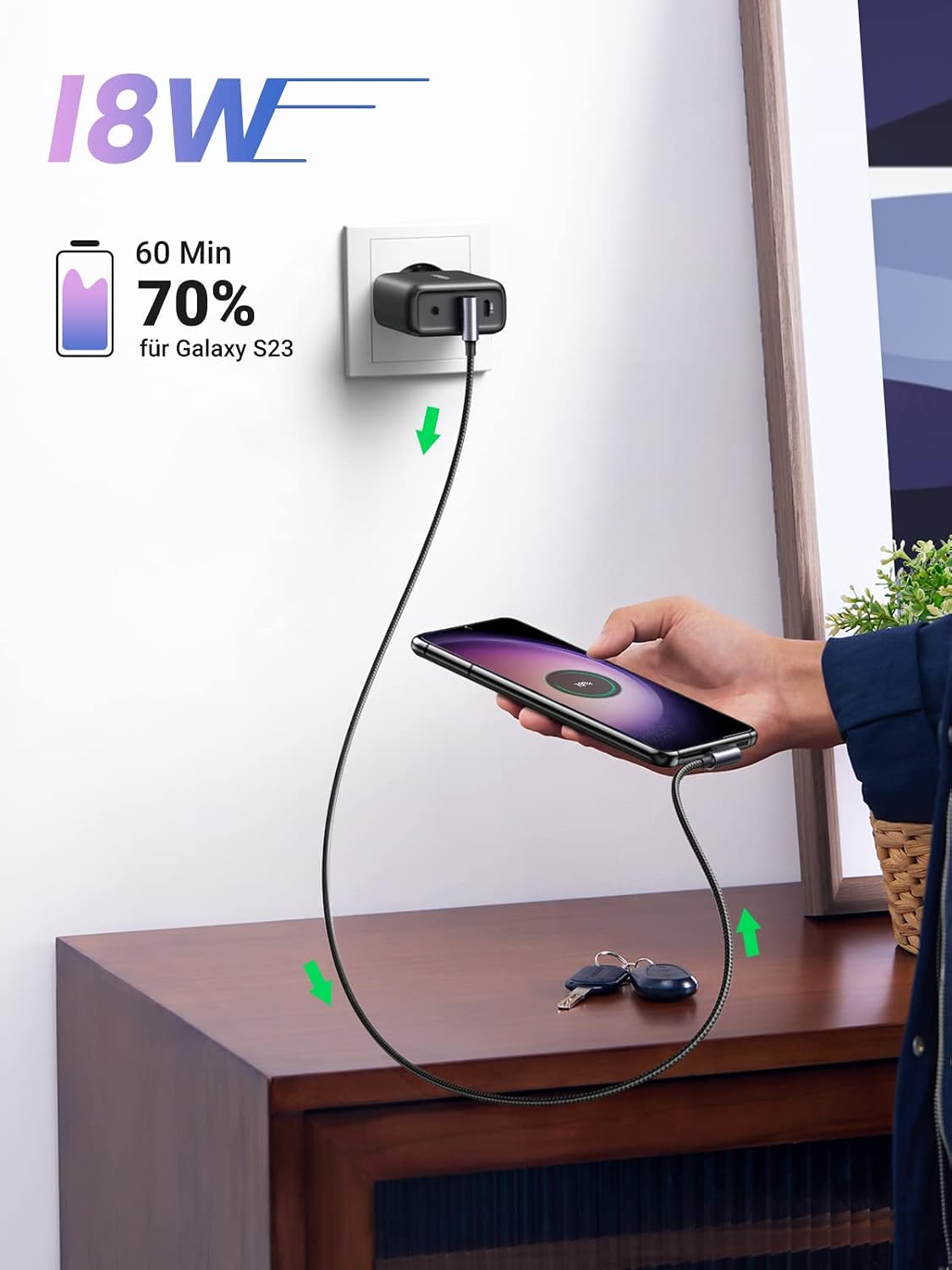 Detalle 2 de UGREEN USB C Ladekabel Winkel 2m