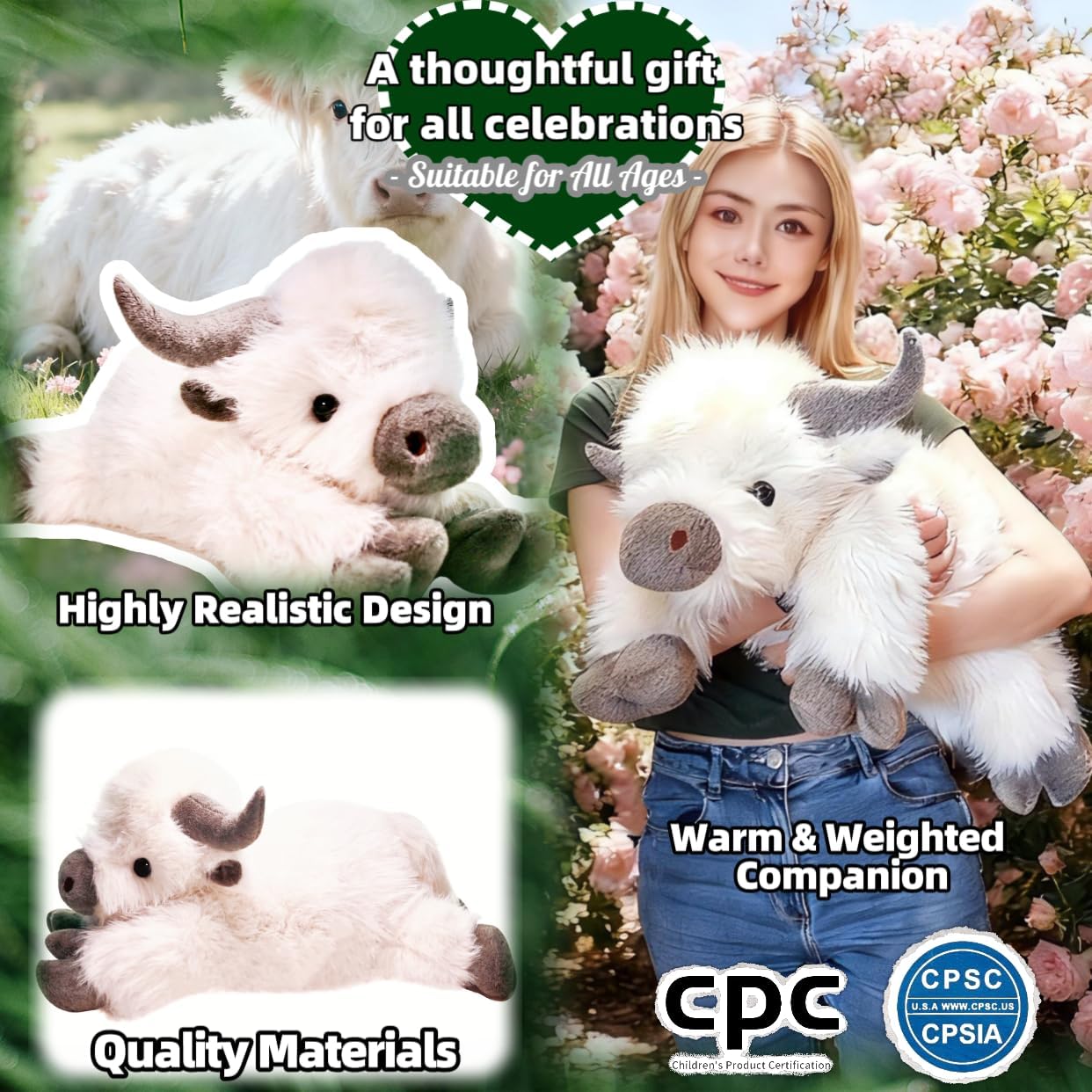 Detalle 2 de uoozii WEIGHTED-PLUSH ハイランド牛の重み付きぬいぐるみ 5ポンド・温冷対応ポーチ付き