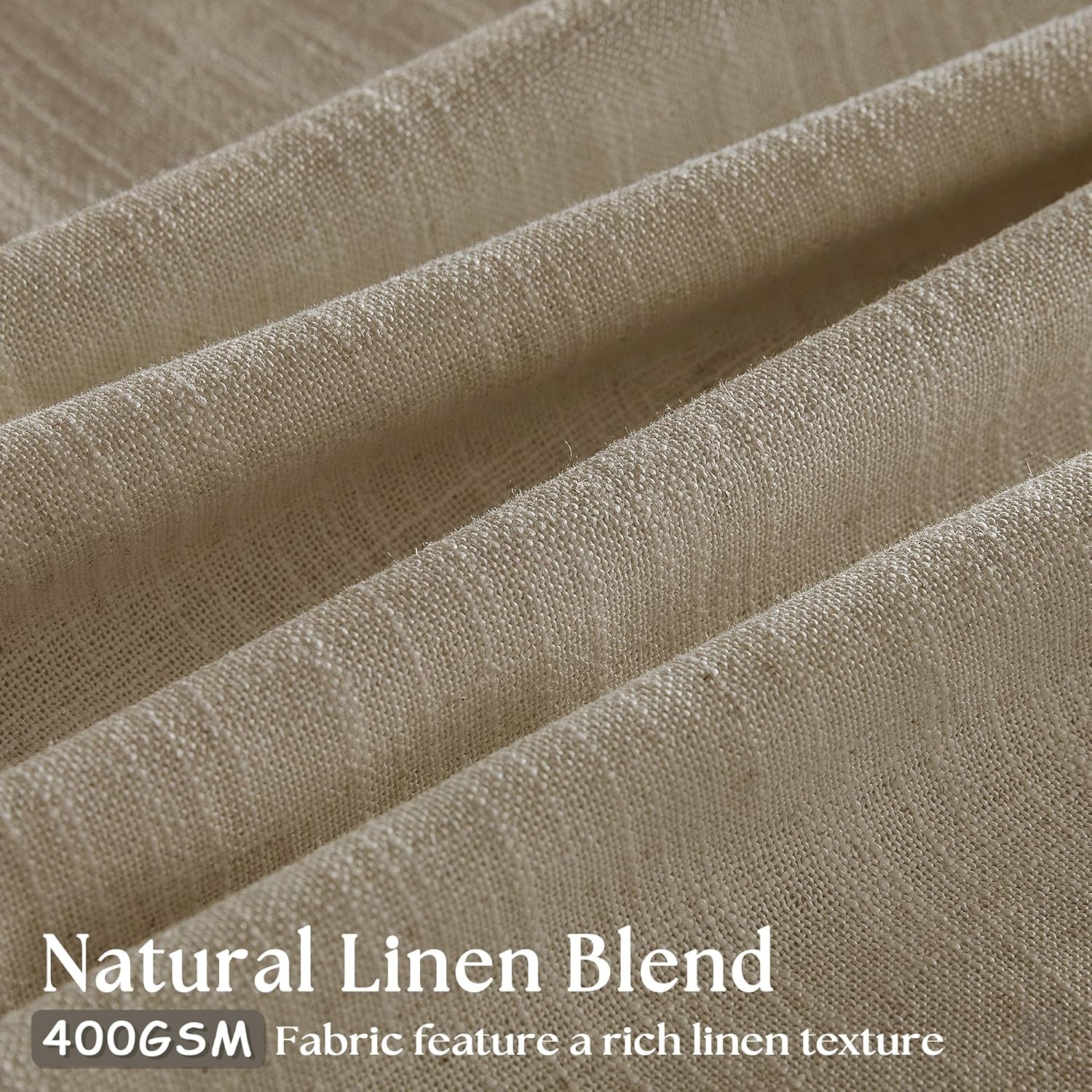 Detalle de Pinch Pleated Linen Curtains 102 Inches Long (2-Panel Set) in Gray Beige Tan Neutral