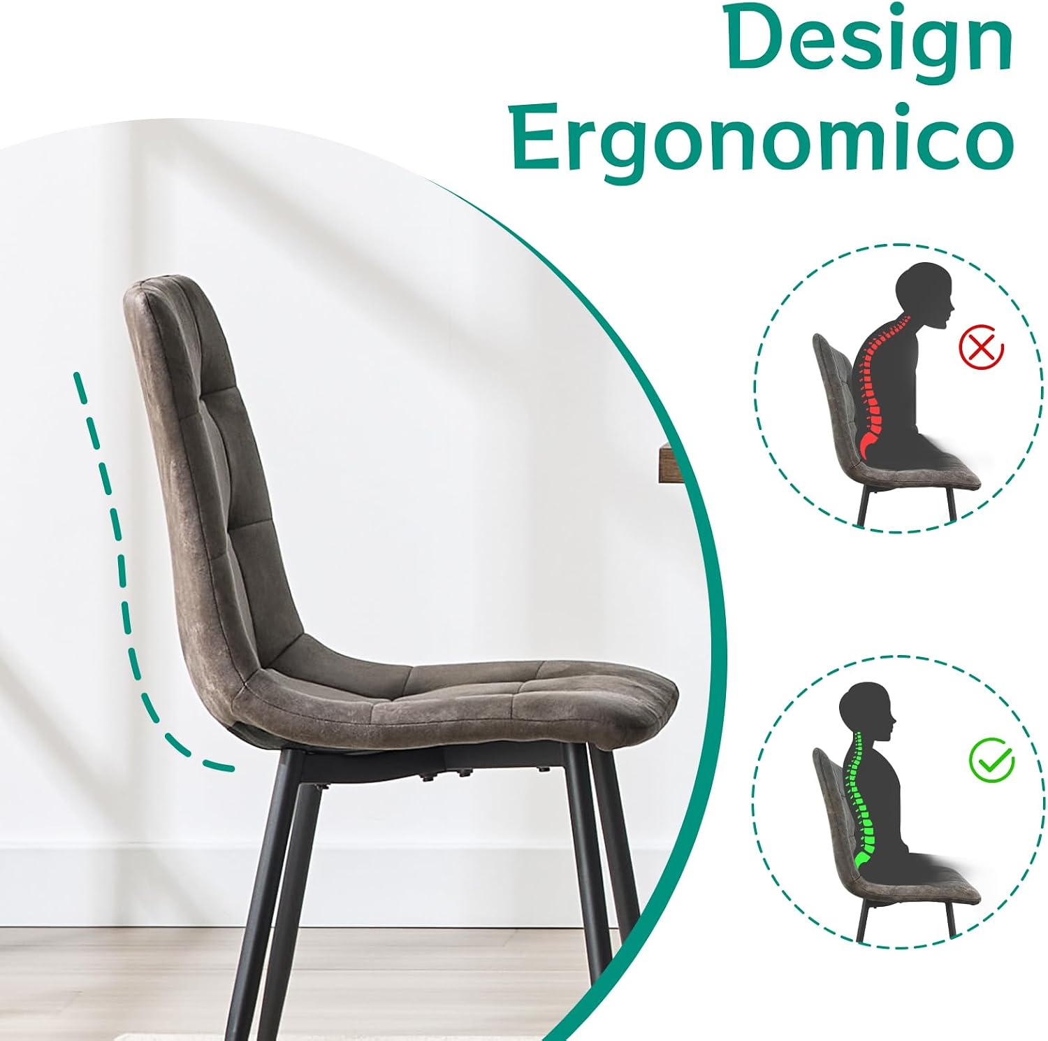 Detalle de LEWE Sedie da pranzo set da 4: comfort e versatilità per cucina e soggiorno