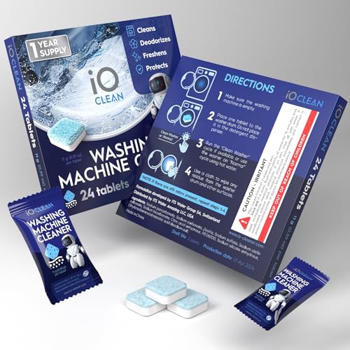 Detalle de iO CLEAN Limpiador de lavadora y pastillas descalcificadoras – 24 unidades para HE-Front y Top Loader