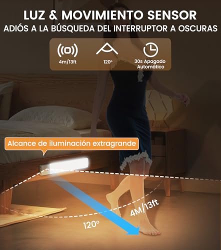 Thumbnail 4 de YOOKESEN Luz LED con Sensor de Movimiento 78 LEDs (3 colores), USB-C Recargable, 4 Modos y 3 Piezas para Armario, Pasillo, Garaje