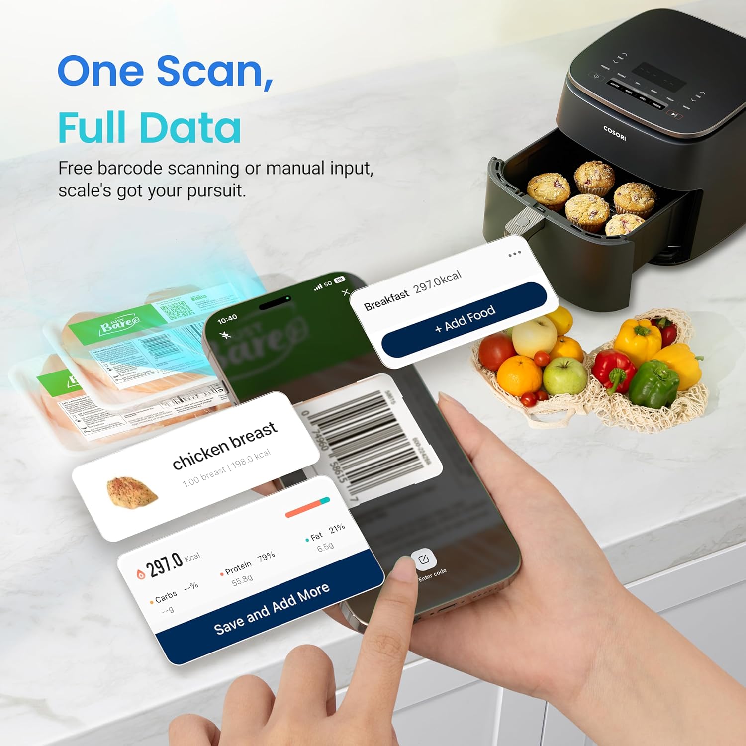 Detalle de COSORI Smart Kitchen Food Scales with app tracking (Vesync) and LCD nutrition display
