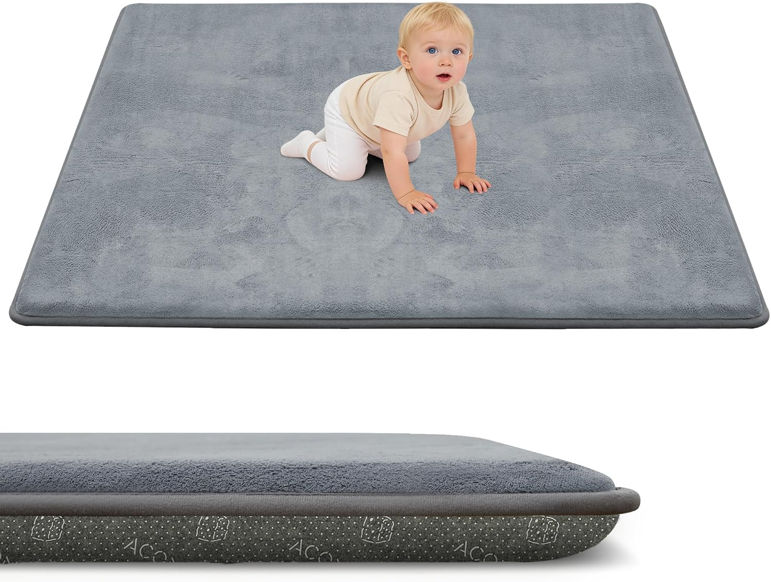ACOMOPACK Baby Play Mat – 3 cm Thick Memory Foam, 150 × 180 cm, Grey