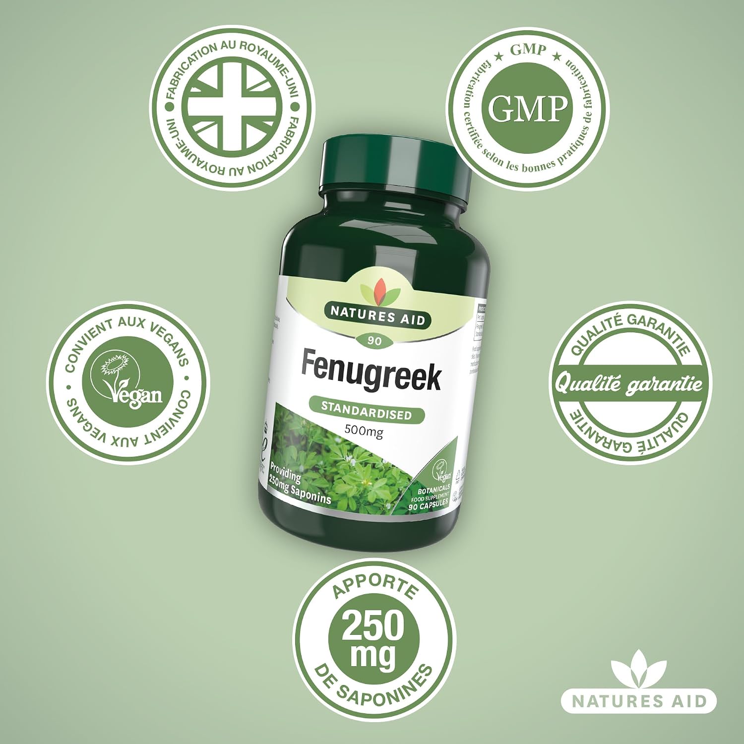 Detalle 2 de Natures Aid Fenugreek 500 mg – 90 vegane Kapseln