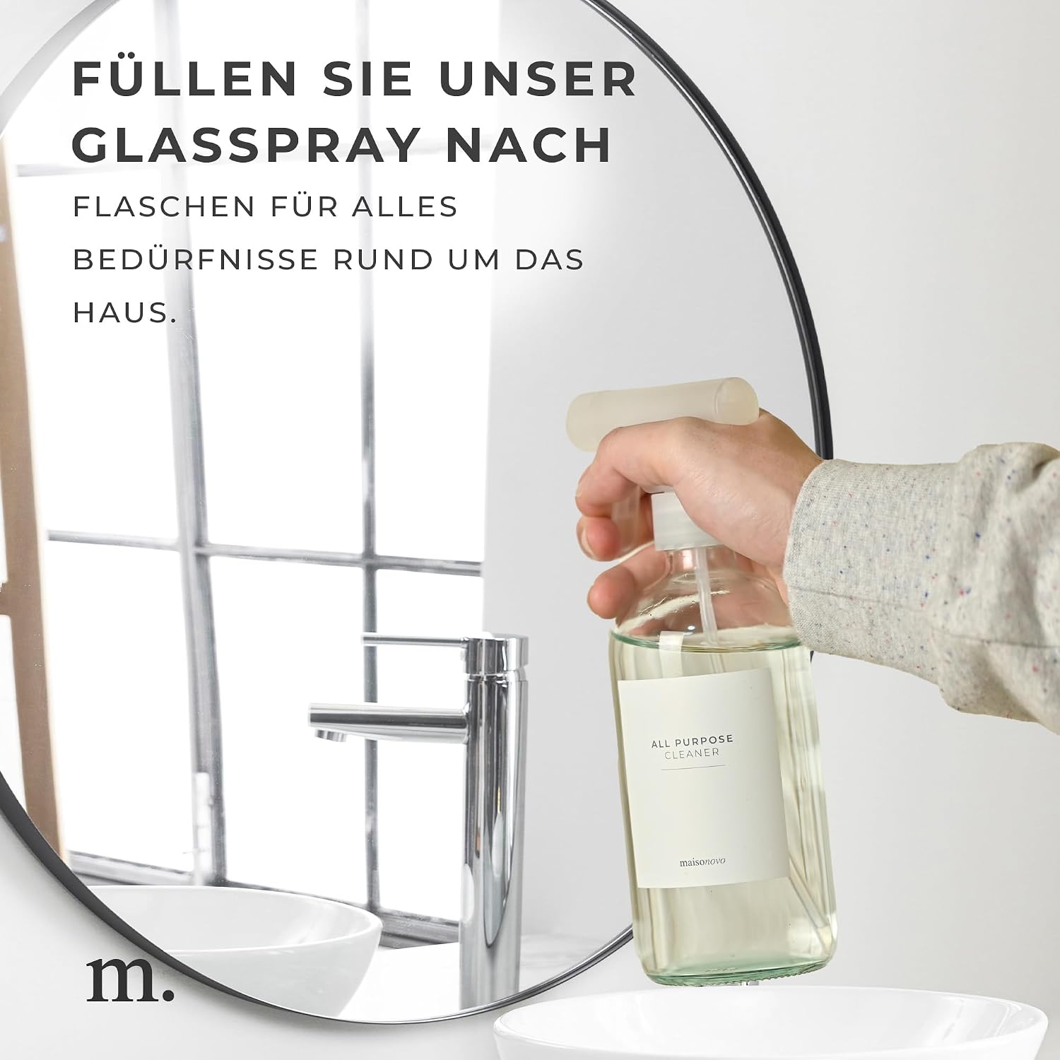 Detalle de MaisoNovo Glas-Sprühflasche 500 ml im 2er-Set – Klar, inkl. 16 Etiketten