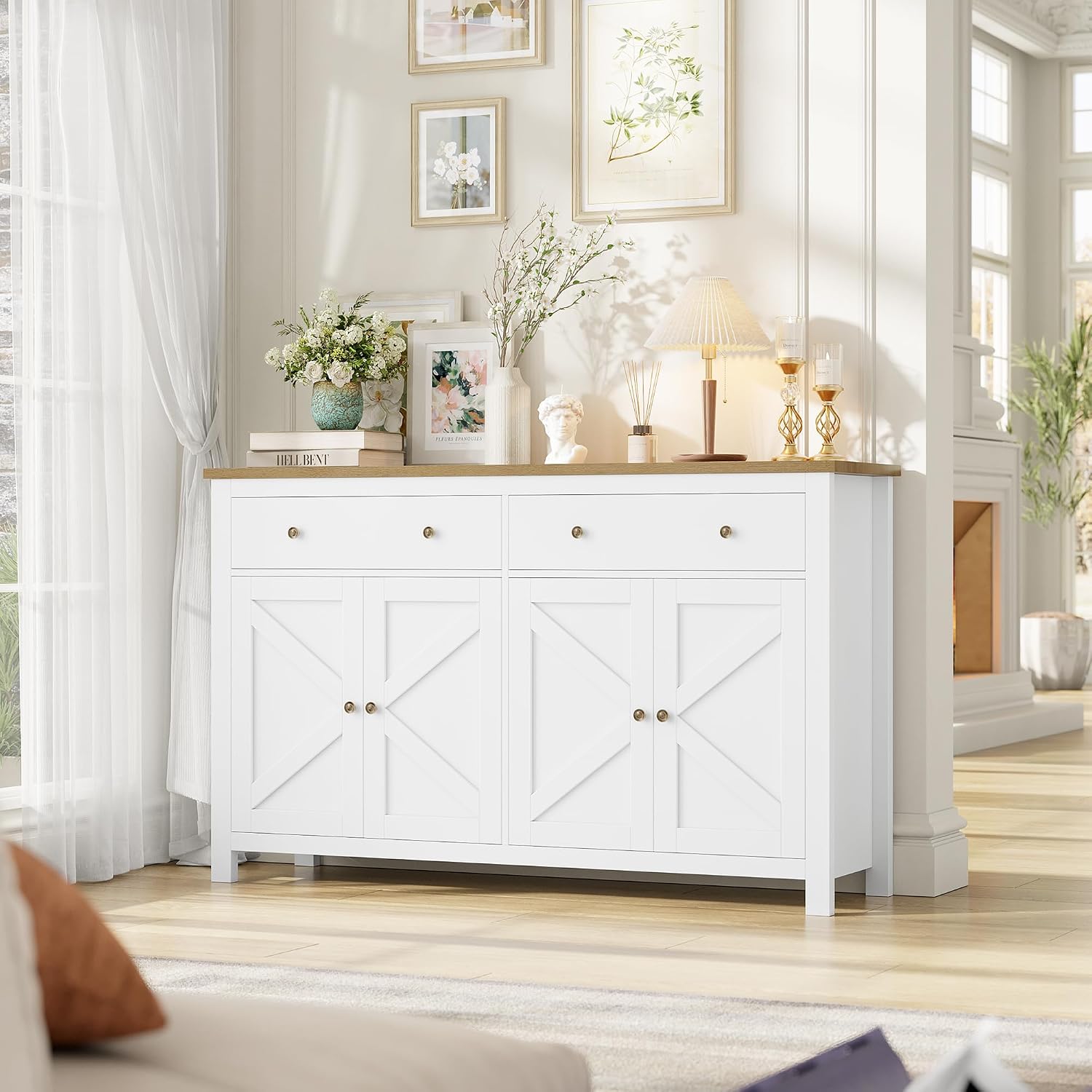 Detalle 1 de FirFurd P262 140cm Sideboard, White with 2 Drawers, 4 Doors and Adjustable Shelves