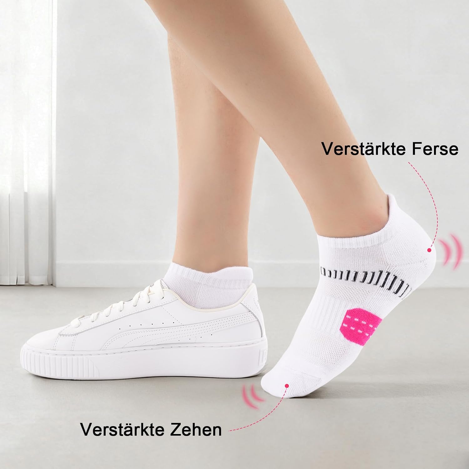Detalle de EconioSocken Sneaker Socken Damen (39–42) – Anti-Blasen Laufsocken mit gepolsterter Sohle