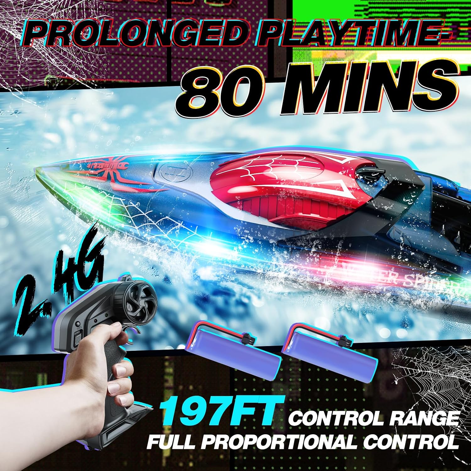 Thumbnail 6 de DEERC RC Spider Boat 80 Min Runtime