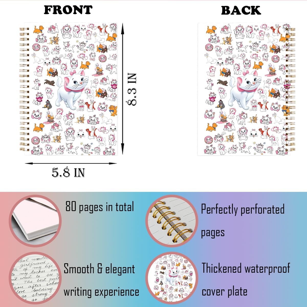 Thumbnail 6 de LONGXIN Cartoon Cat Spiral Notebook, 80-Page Lined Journal with Hardcover