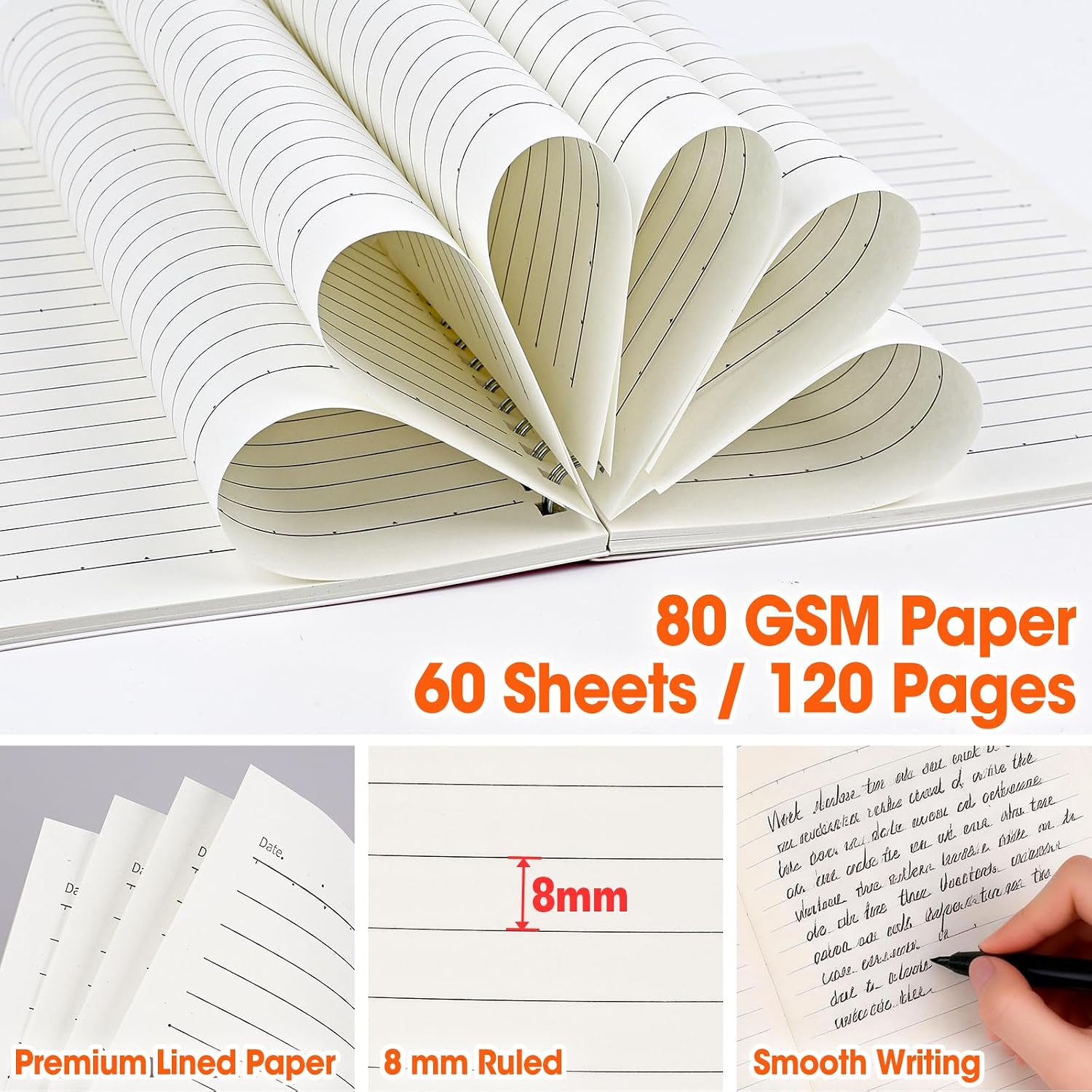 Detalle de BGUP 3-Pack A5 Spiral Notebooks, 120 Pages, 80 GSM Wide-Ruled Paper