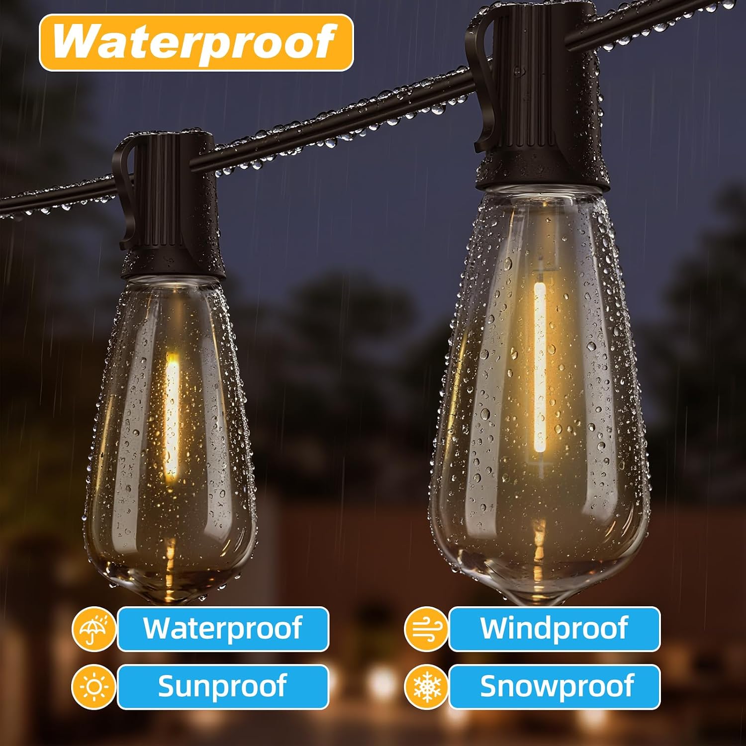 Detalle 2 de Adirxon 100 ft Commercial Outdoor String Lights with LED Edison Bulbs 🎉