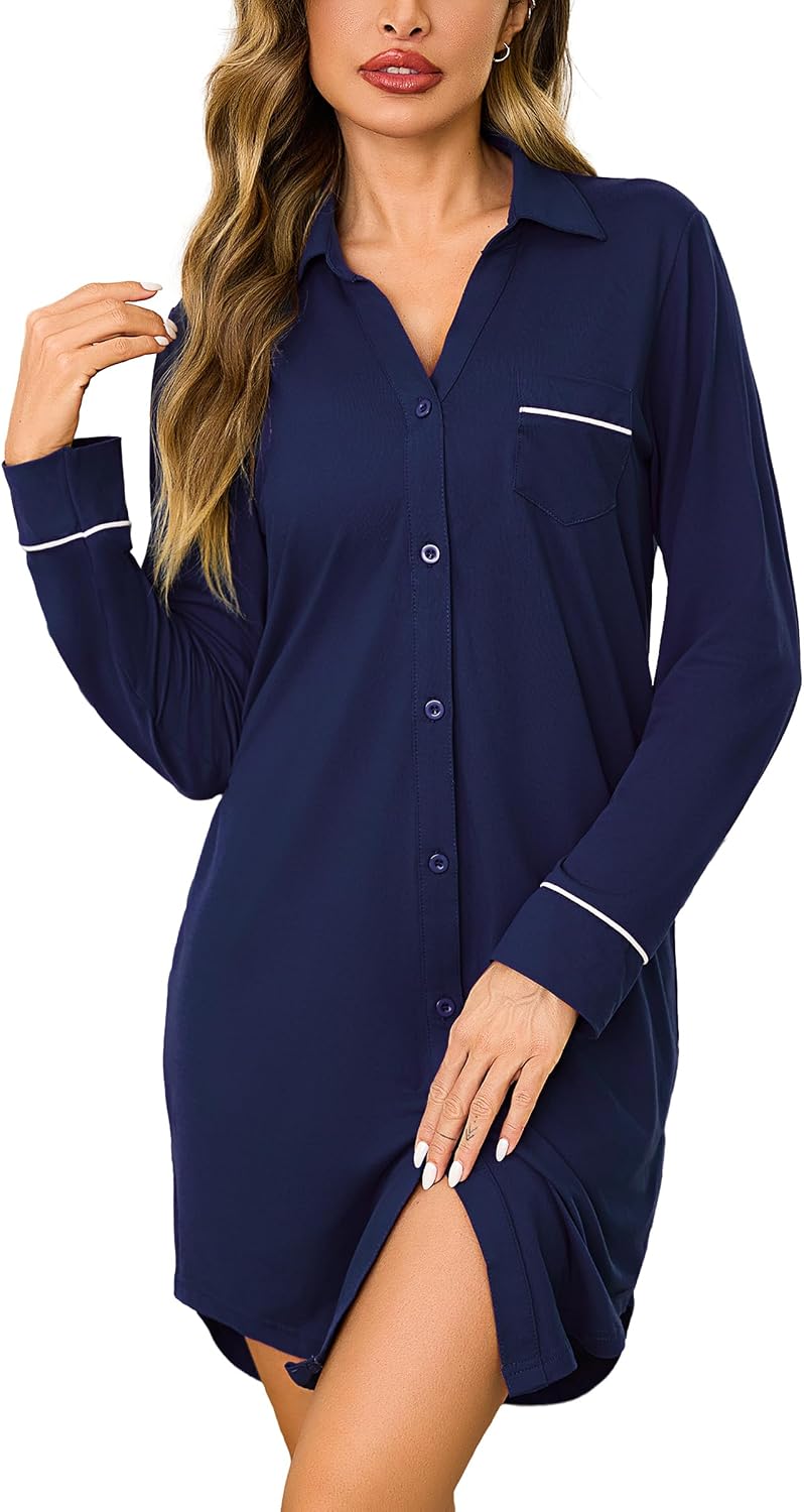 Thumbnail 6 de Bresdk Camicia da Notte Donna Aperta davanti invernale in cotone con maniche lunghe – maternità, allattamento e ospedale