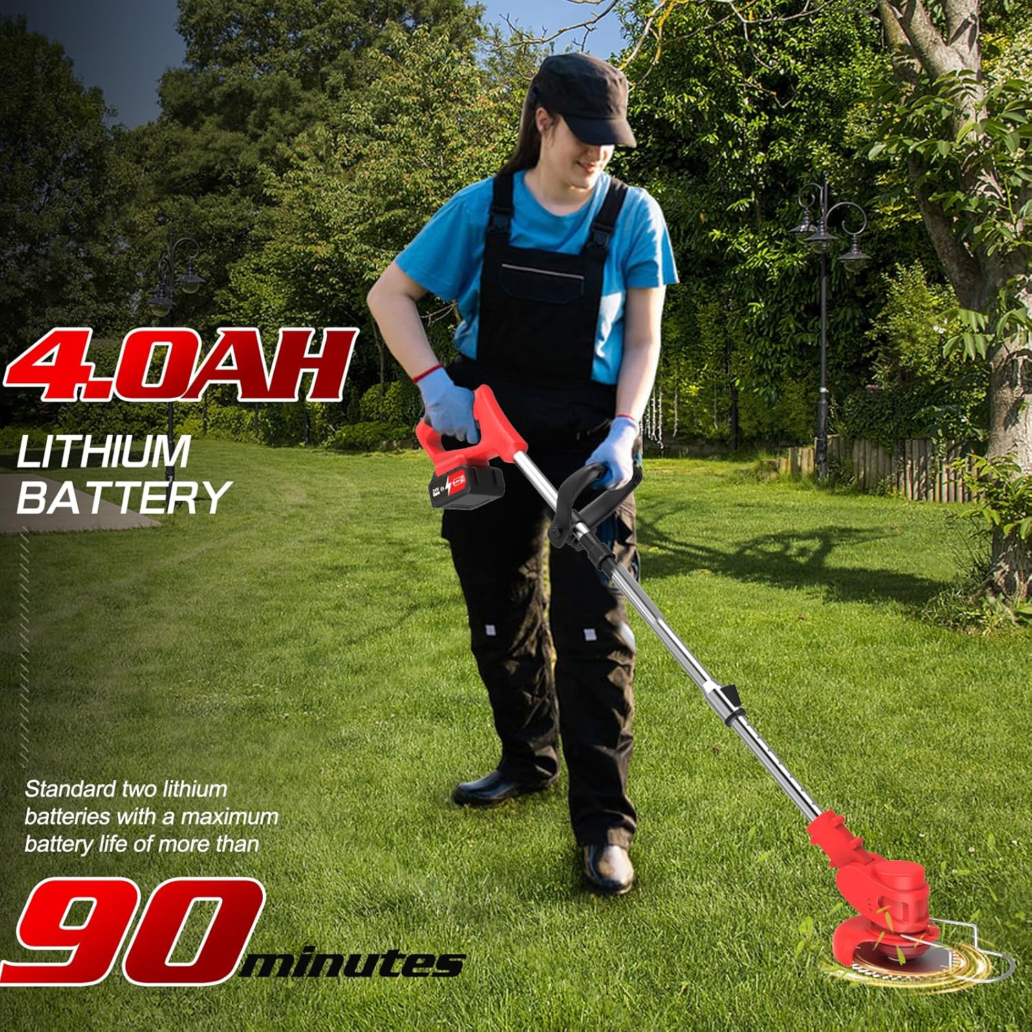 Thumbnail 1 de 21V Cordless Strimmer (2 x 4000mAh batteries) with 15,000 RPM 750W motor, telescopic lightweight grass trimmer
