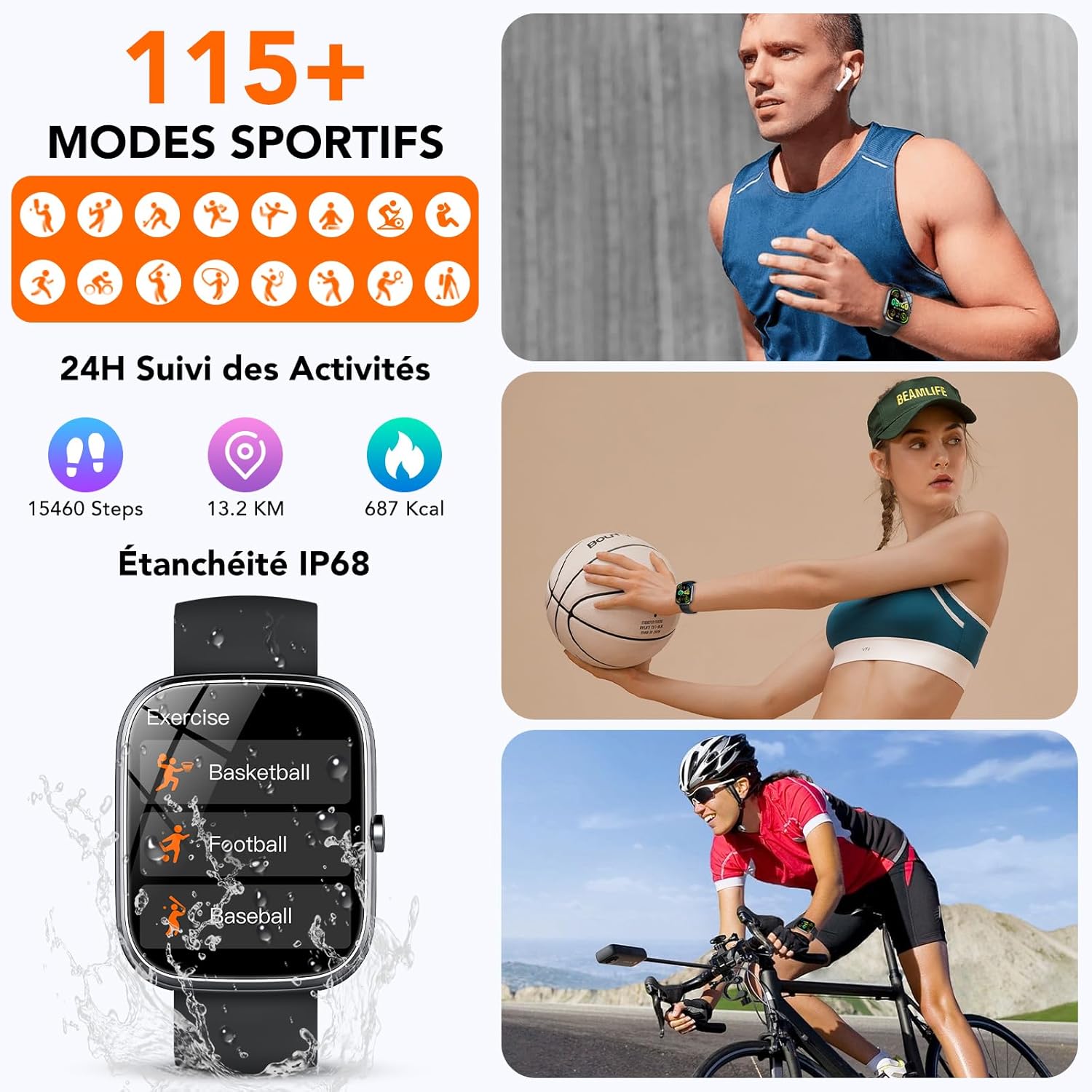 Thumbnail 3 de Smartwatch Uomo Donna 1.91'' con chiamate Bluetooth e AI, fitness tracker SpO2, sonno e 115+ sport (IP68) nero