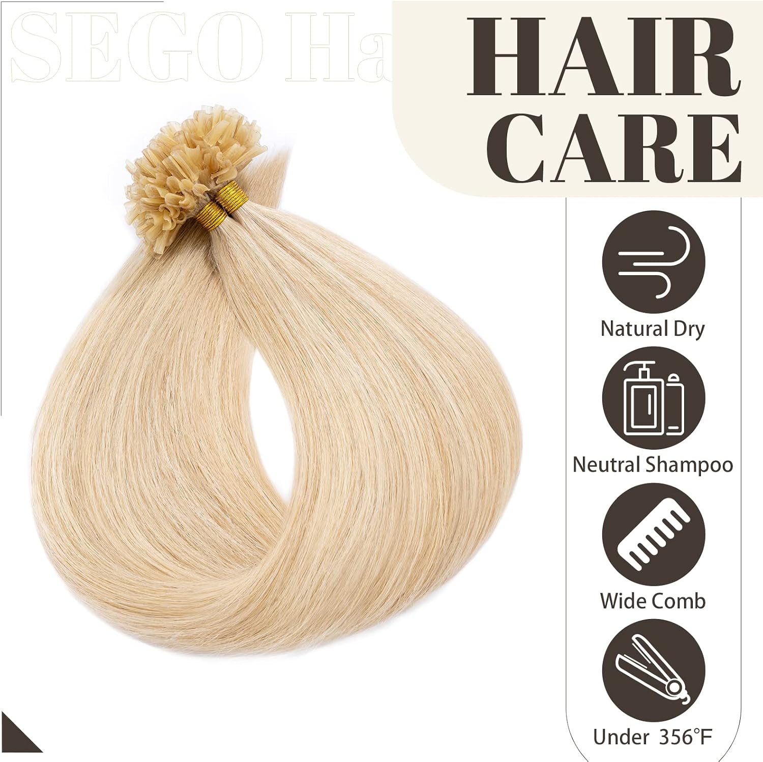 Thumbnail 4 de SEGO Extension con cheratina in capelli 100% Remy, set da 100 ciocche pre-bonded senza clip, 50 cm (50 g), colore 18P613 biondo cenere