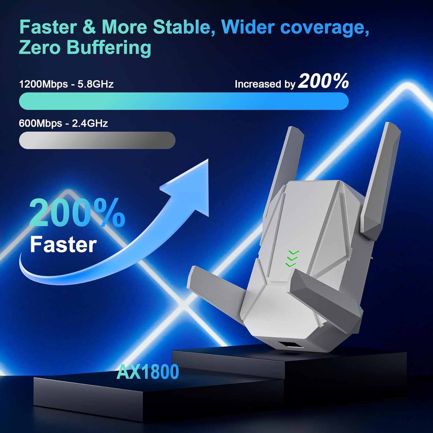 Detalle de WiFi Extender AX1800 (WiFi 6) - 18,999 sq ft Range, 135+ Devices, Ethernet Port