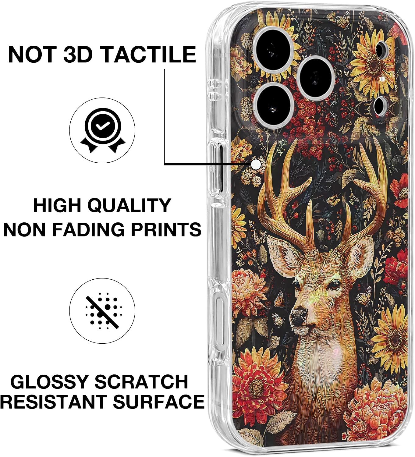 Detalle 2 de GEQCDBN iPhone 17 Pro Case, Deer Stained-Glass Print, Slim TPU