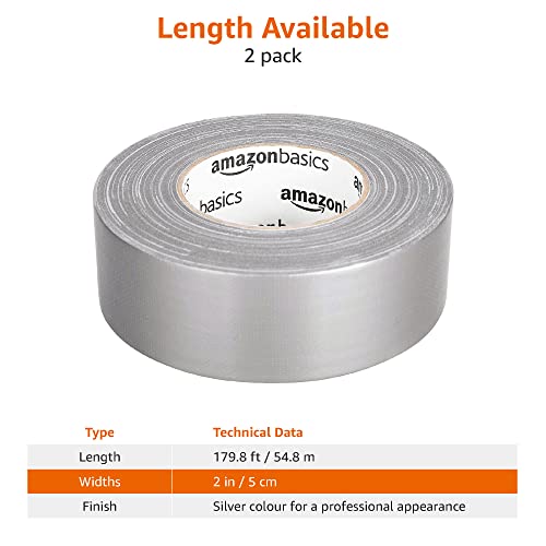 Detalle de Amazon Basics Paketband Rollen, 2 Stück, 5 cm x 54,8 m, Silber