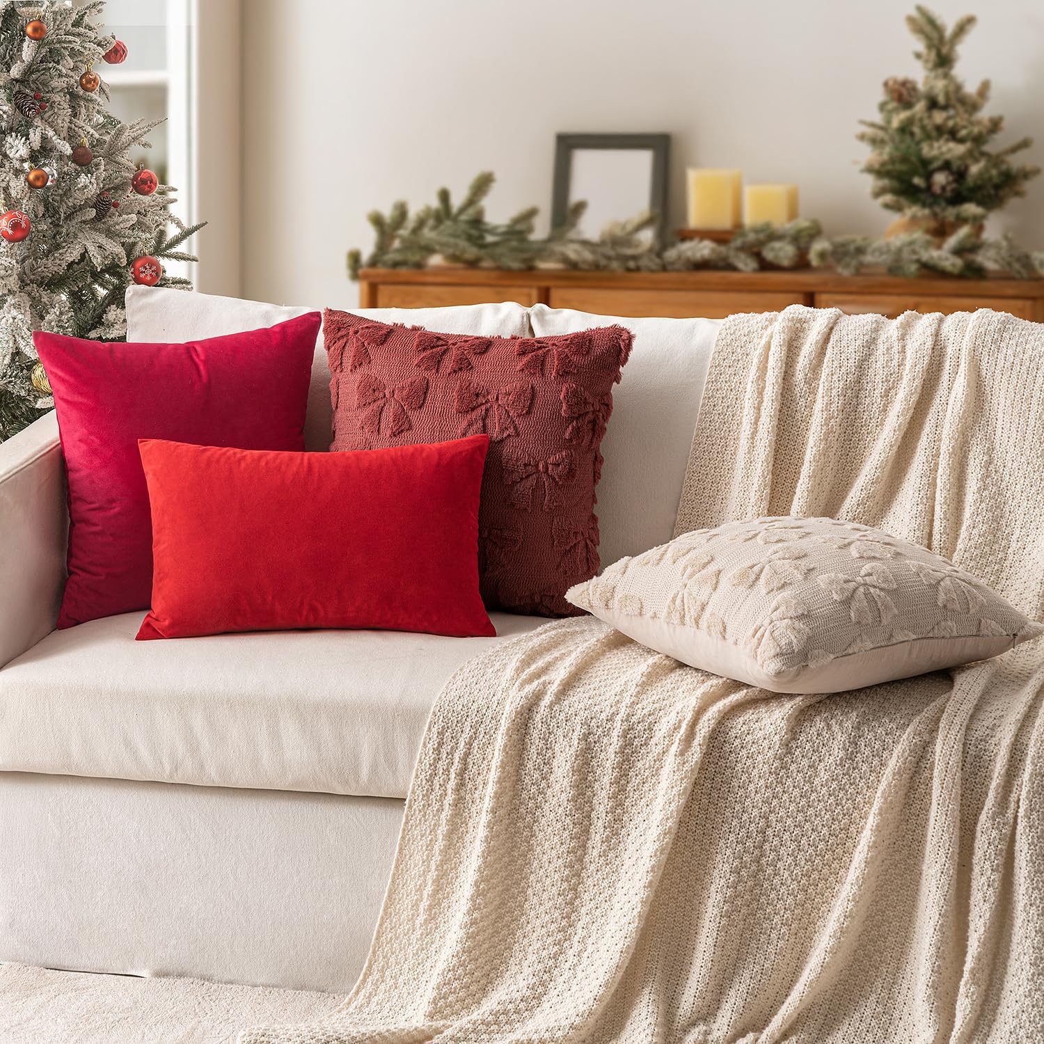 Thumbnail 1 de Lot de 2 housses de coussin en velours MIULEE pour canapé 40x40 cm, rouge