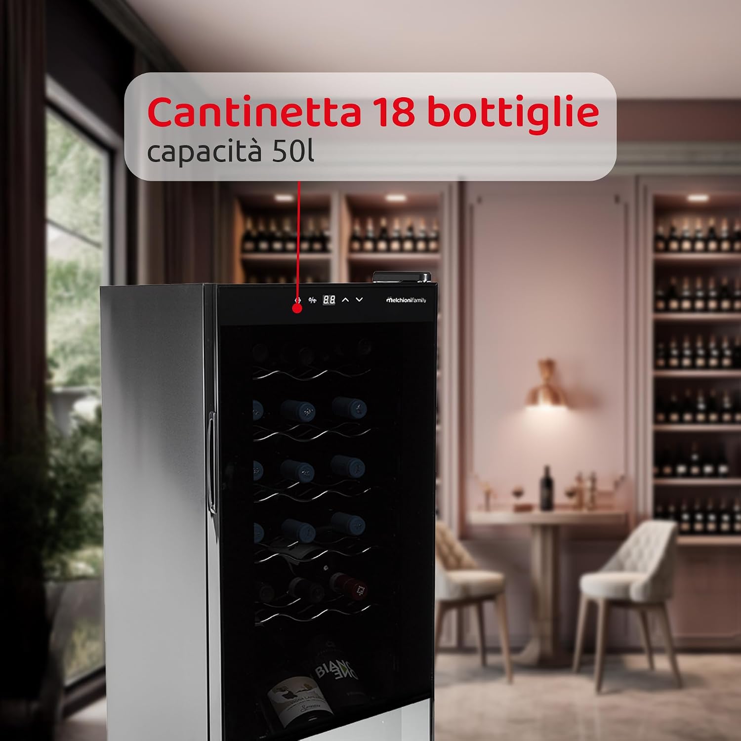Detalle de Melchioni Cantina Vino 18 Bottiglie Vermentino Nero: cantinetta per conservare il tuo vino con stile