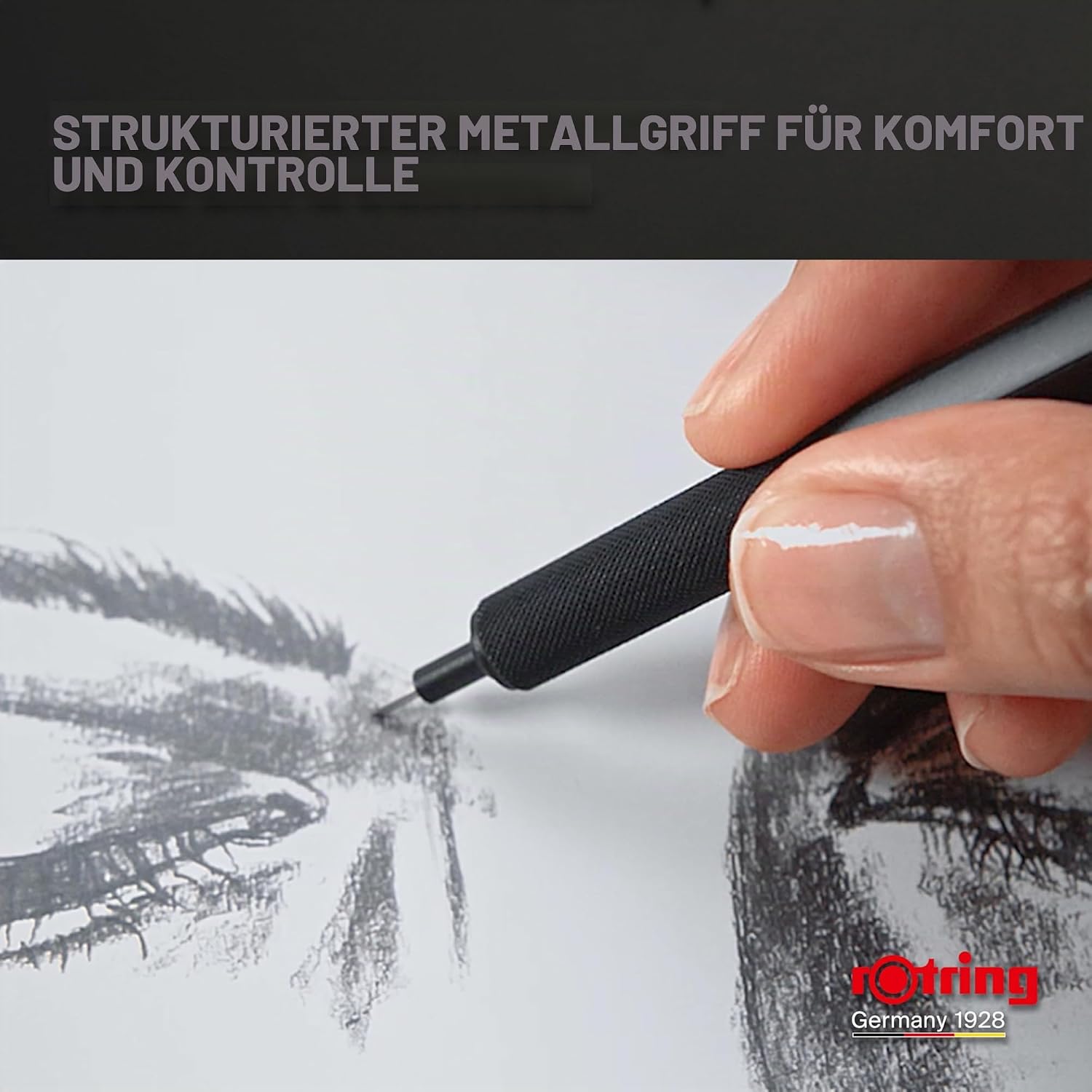 Detalle de rOtring 500 Druckbleistift mit 0,5 mm Mine – blauer Schaft für präzises Zeichnen